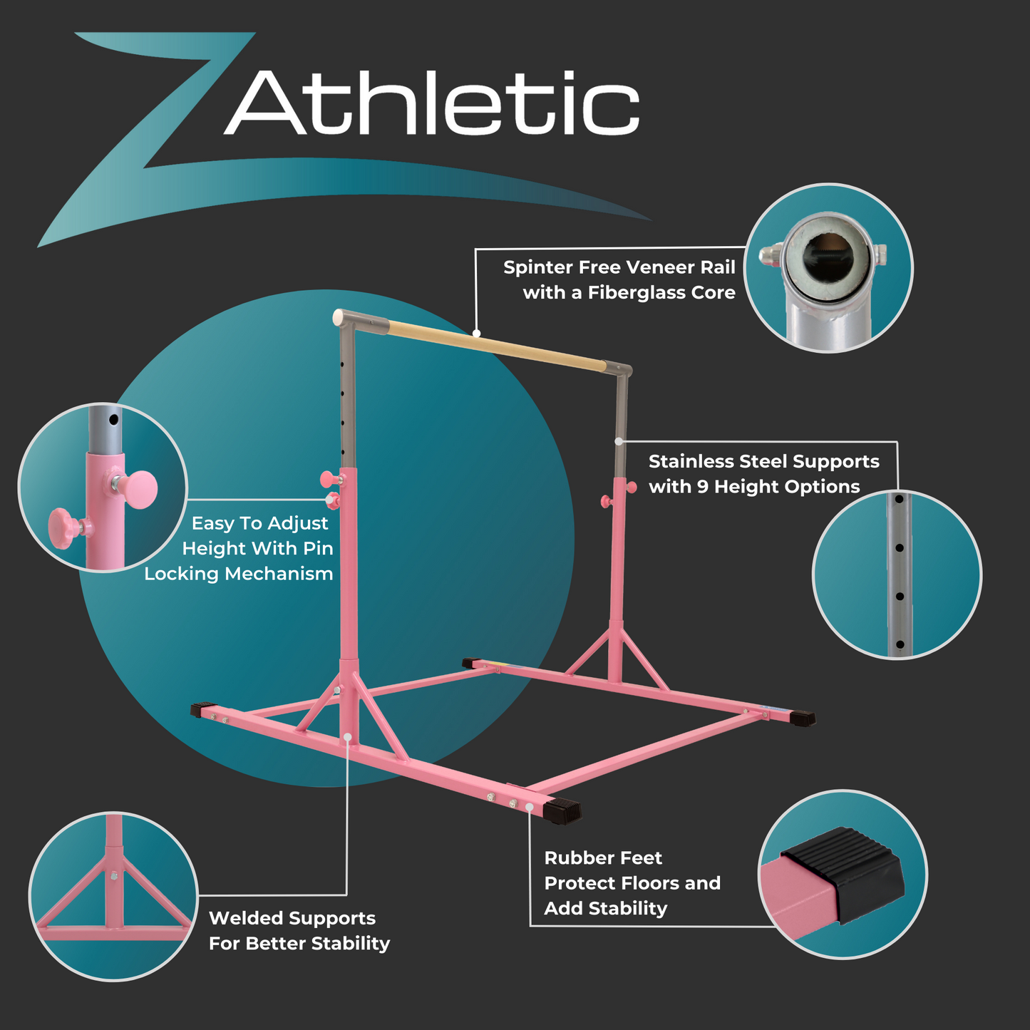 Z Athletic Kip Bar and 4' x 6' x 2" Gymnastics Mat Bundle
