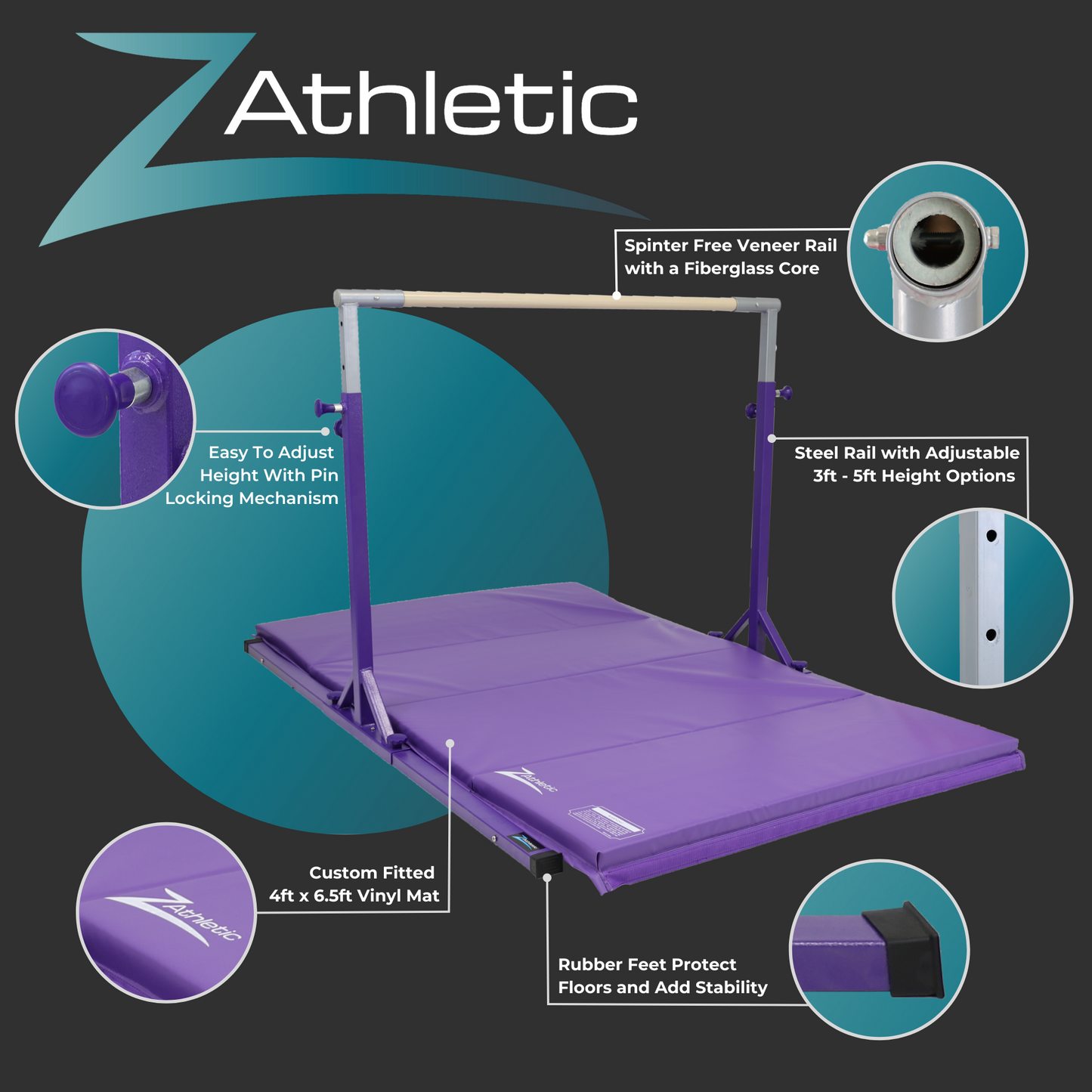 Z Athletic Flyaway Duo - Horizontal Bar and 4ft by 6.5ft Mat